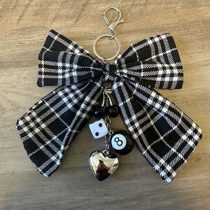 Black and White Plaid Bow Keychain Bag Charm
